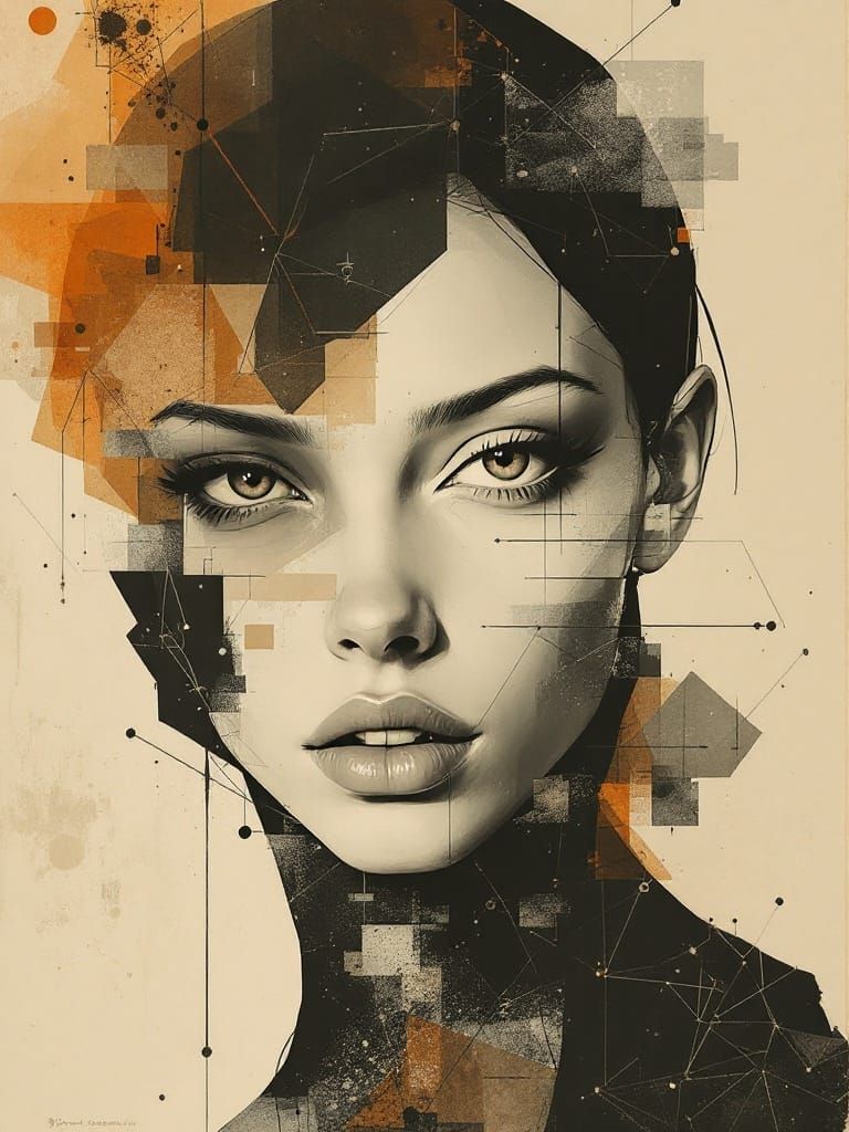 Abstract Female Figure in Fragmented, Surreal Landscape