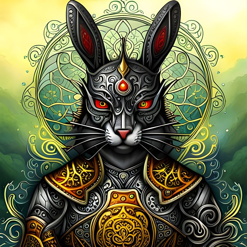 Samurai Rabbit Head in Intricate Japanese Design