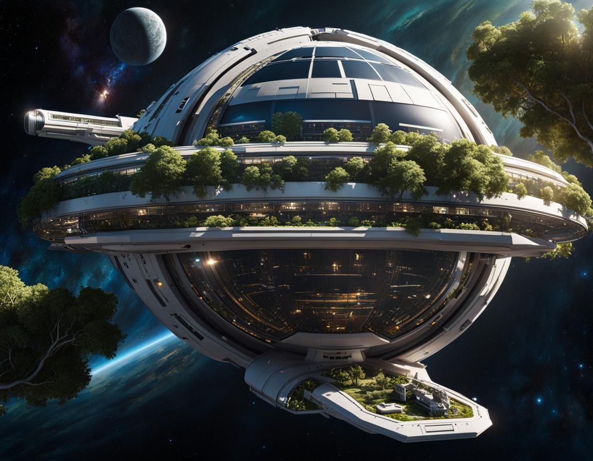 Gigantic Space Station with Interior Vegetation
