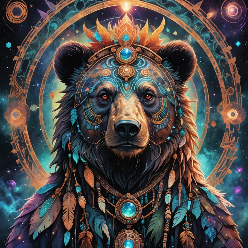 Bear Shaman in Holographic Astral Illustration