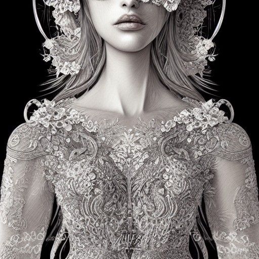 Intricate Lace Dress with Beautiful Face in Hyper-Detailed D...