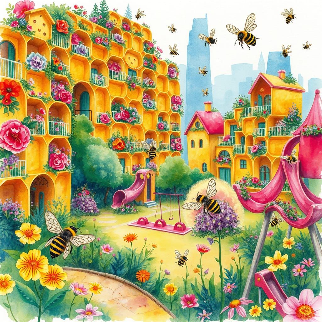 A city where buildings are honeycomb cells