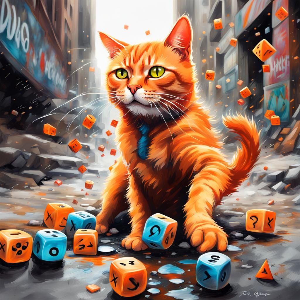 One-Eyed Cat Reaching for Dice: Graffiti Art