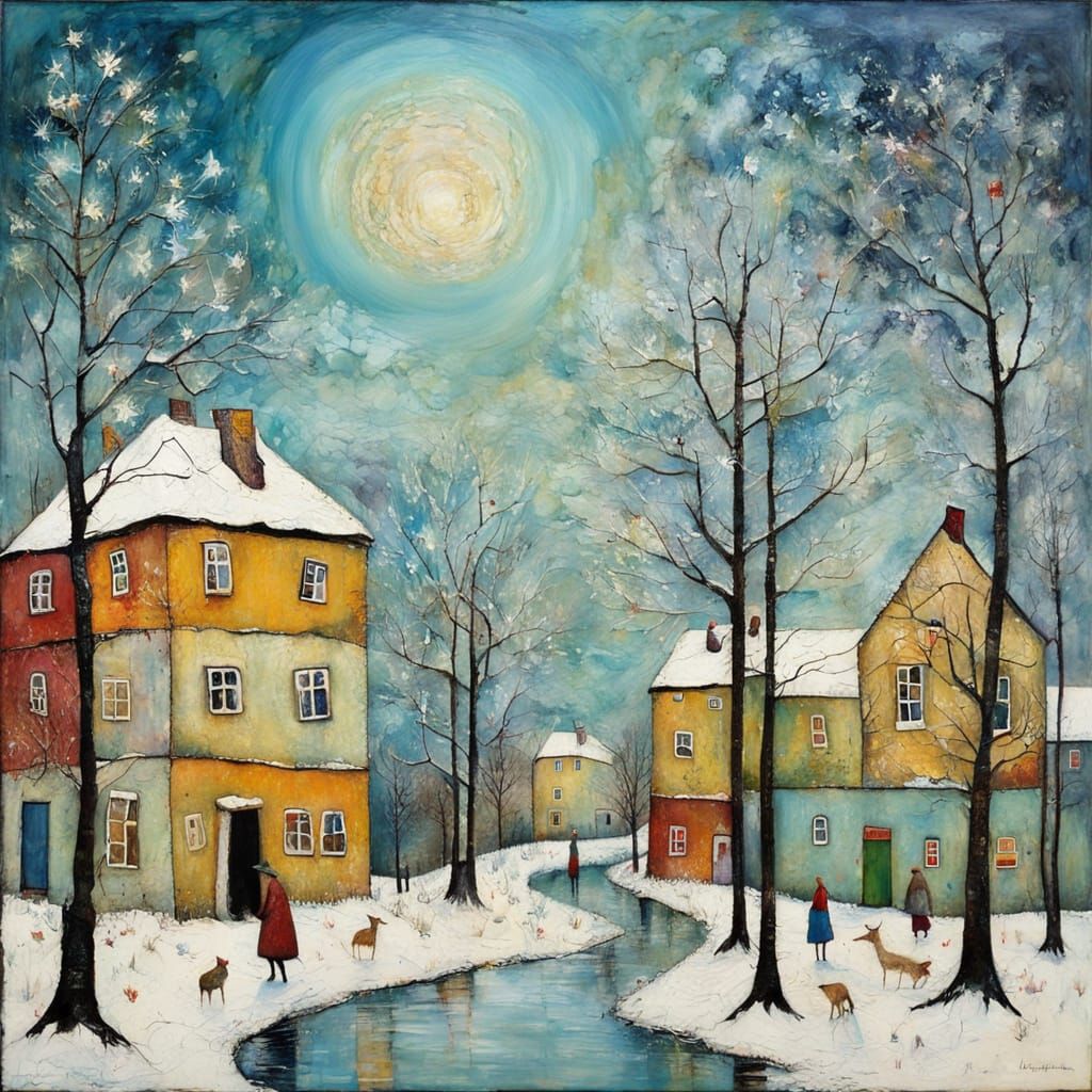 Summer and Winter Diptych in Encaustic Style