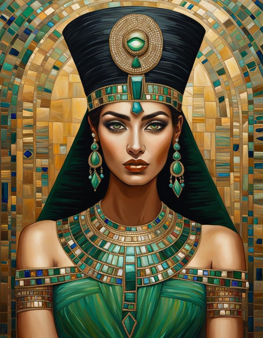 Elegant Egyptian Woman in Klimt Style Oil Painting