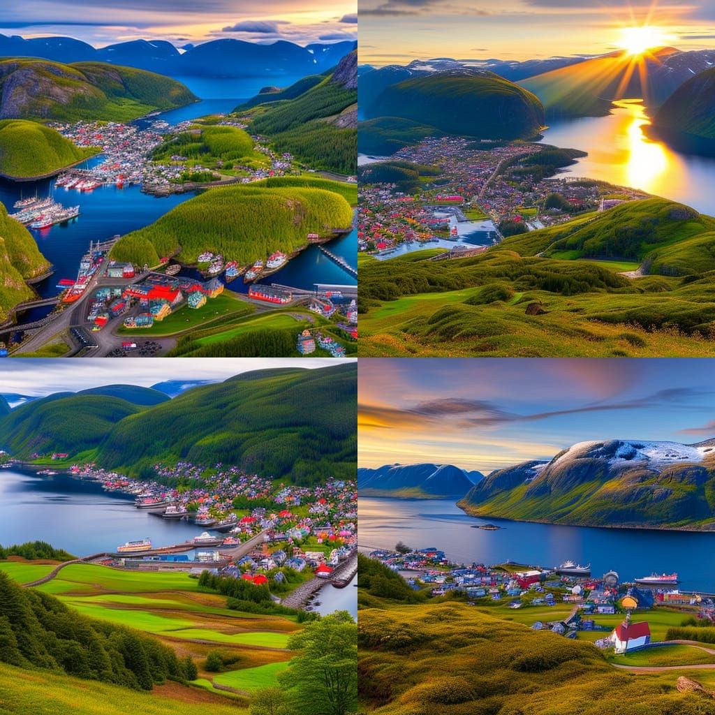 Norwegian Fishing Village in Kinkade Style