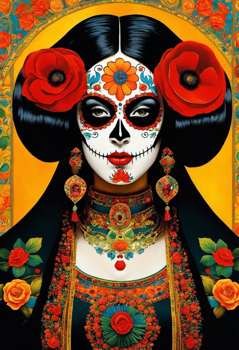Mexican Woman with Klimt-Inspired Golden Details