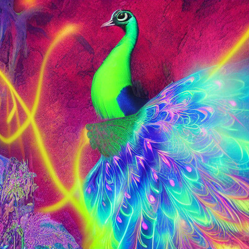 Vibrant Neon Peacock in Glowing Blacklight