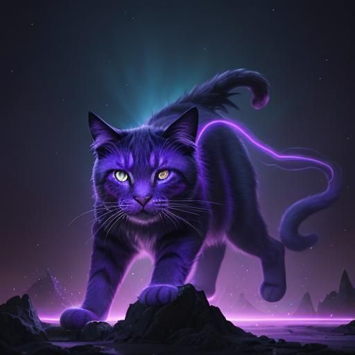 Majestic Purple Cat with Neon Stripes: 8K Concept Art