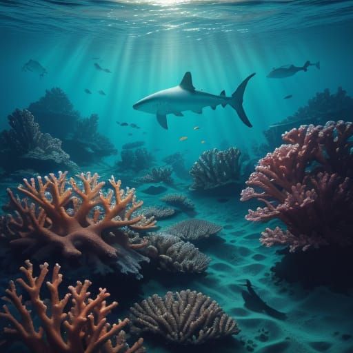 Hammerhead Shark in Vibrant Coral Reef Scene