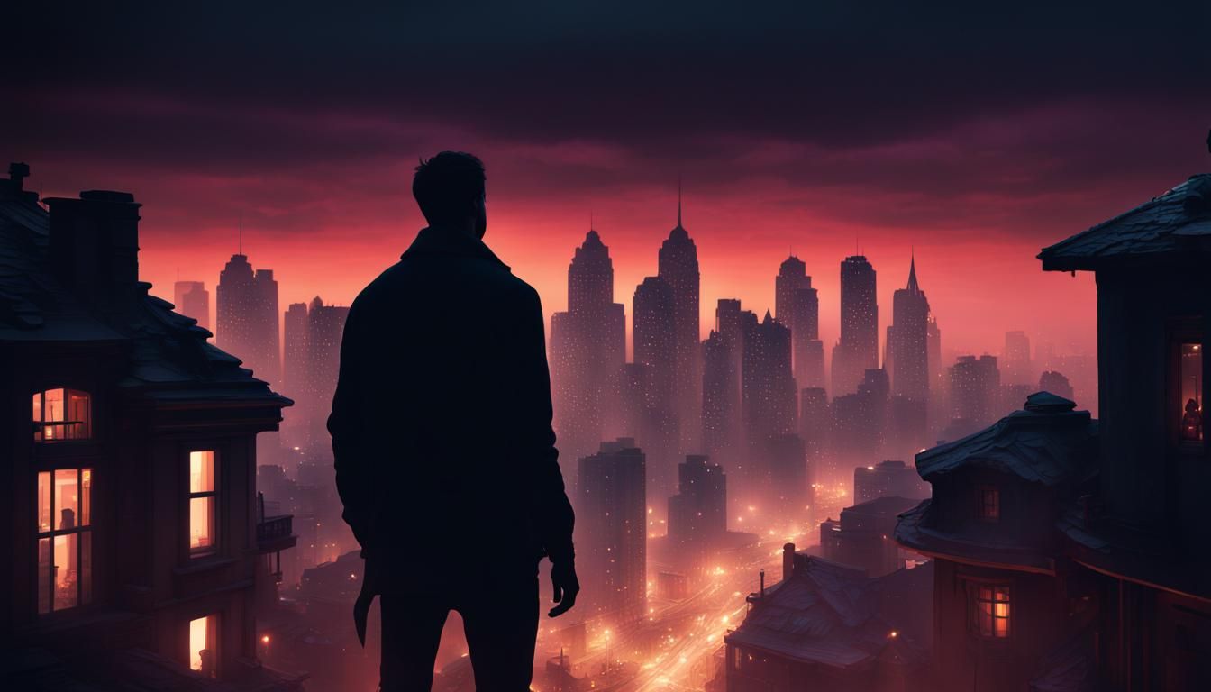 Silhouette Gazing at Downtown House: Matte Painting