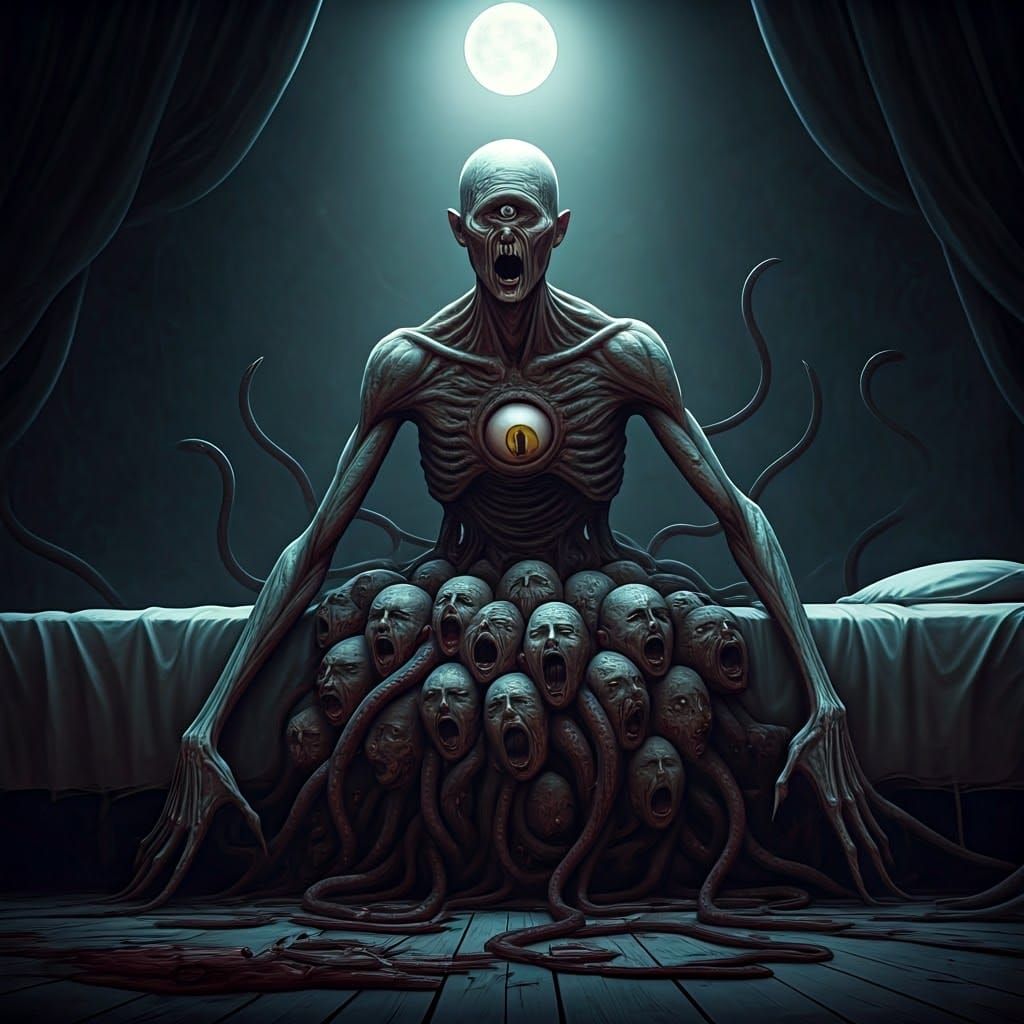 Nightmarish One-Eyed Demon Emerging from Under Bed