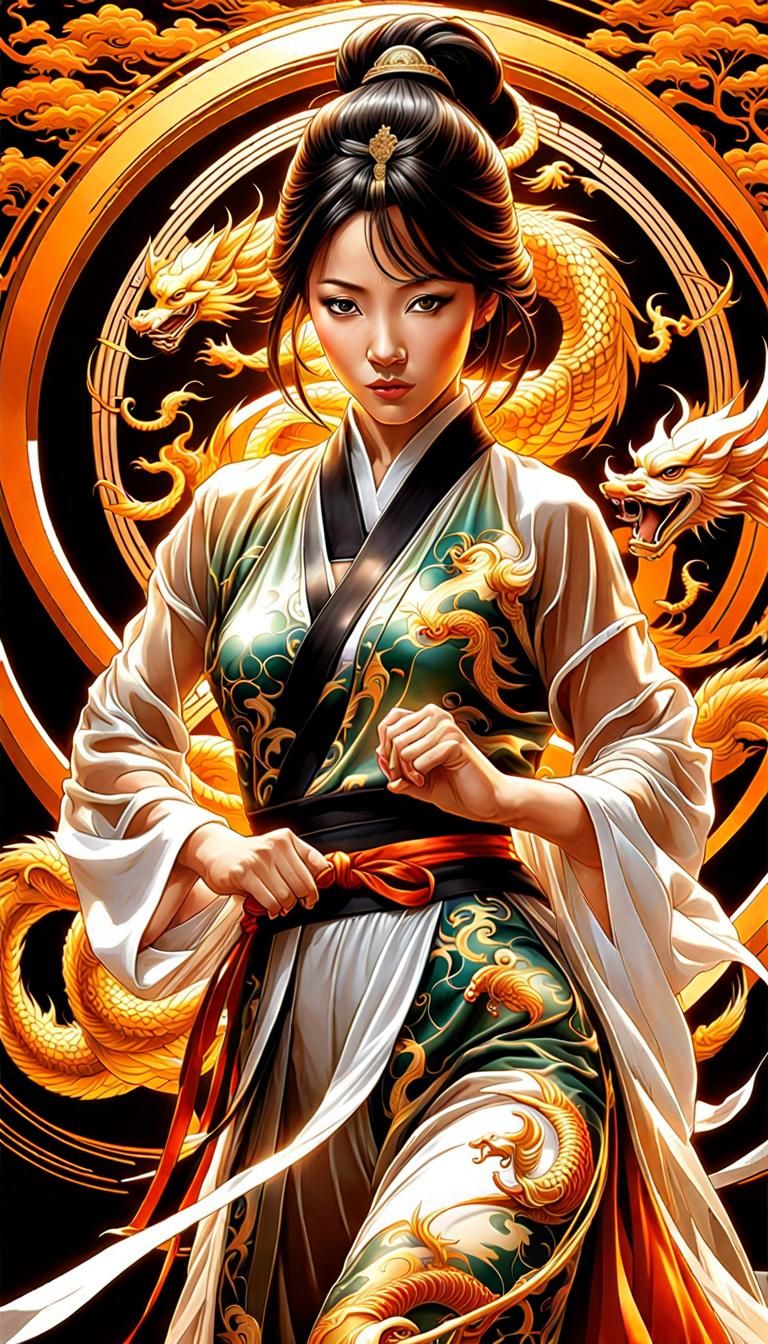 Shaolin Martial Artist in Art Nouveau Style