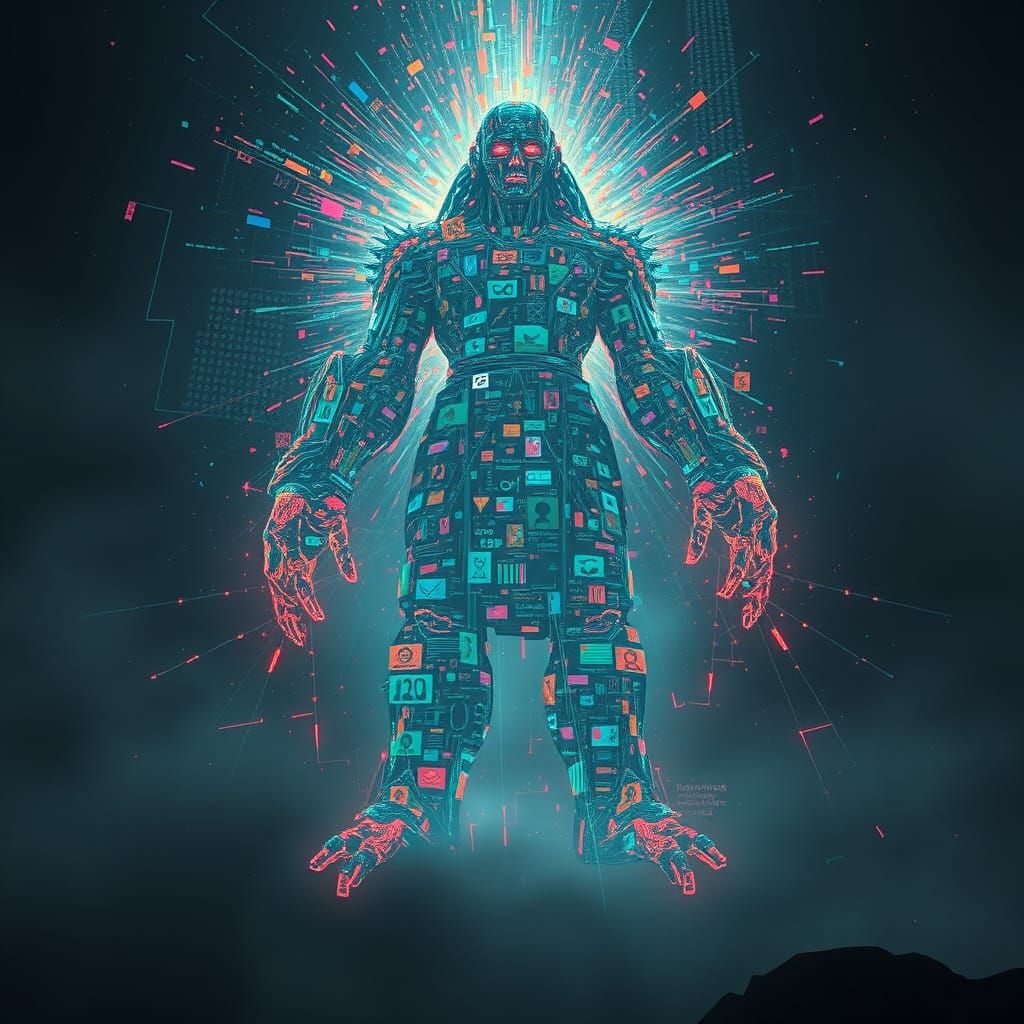 Glitch God: Towering Figure in Digital Chaos