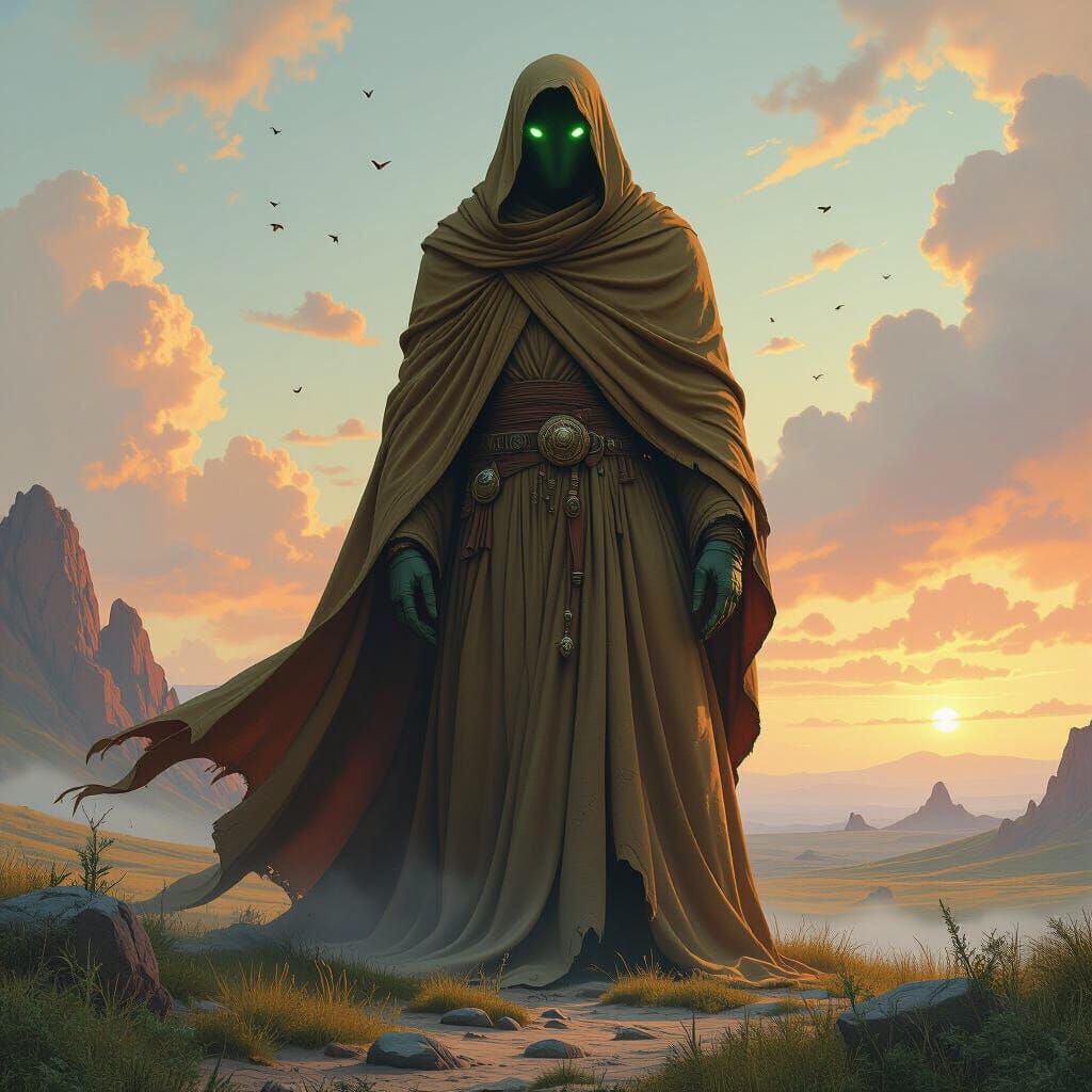 Colossal Being in Dreamlike Landscape, Digital Concept Art