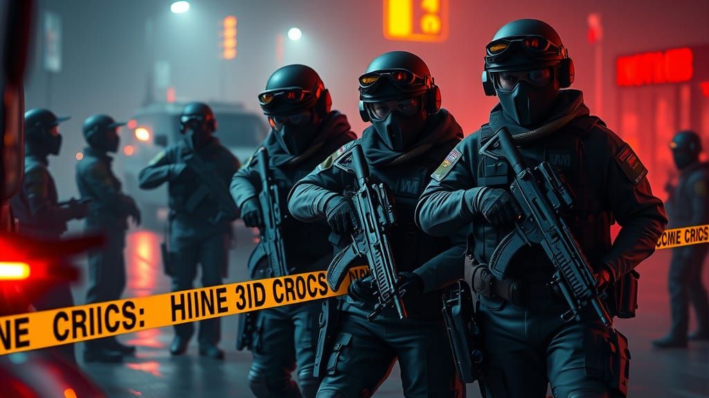 Tactical Law Enforcement Scene in a Dark, Detailed World