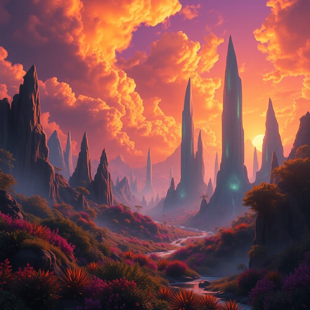 Ethereal Fantasy Landscape with Crystalline Spires