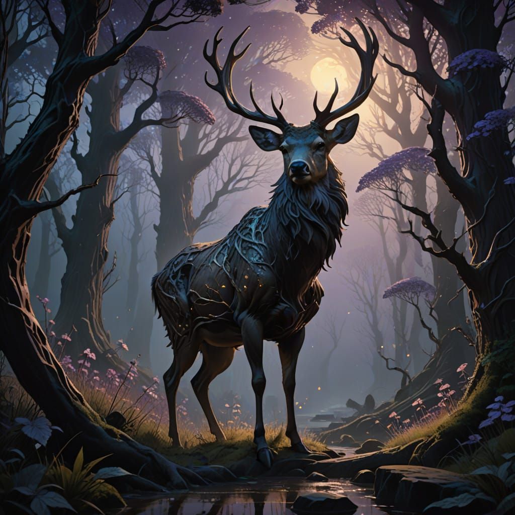 Dark Fantasy Deer in a Haunted Forest