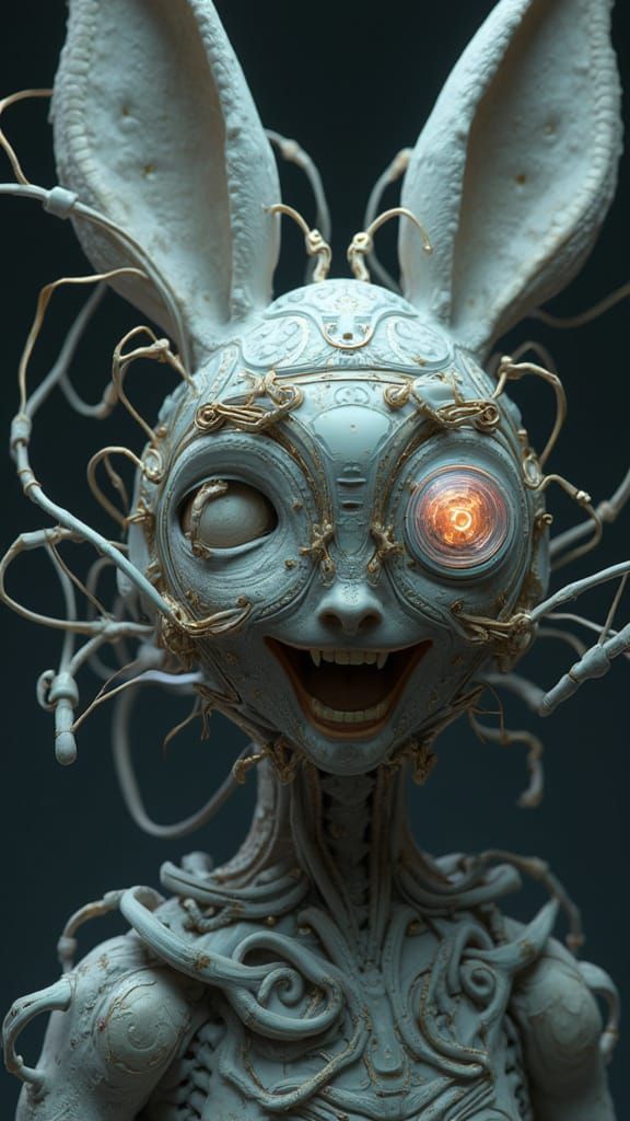 Cyborg Bunny with Bioluminescent Organs in Medusapunk Style