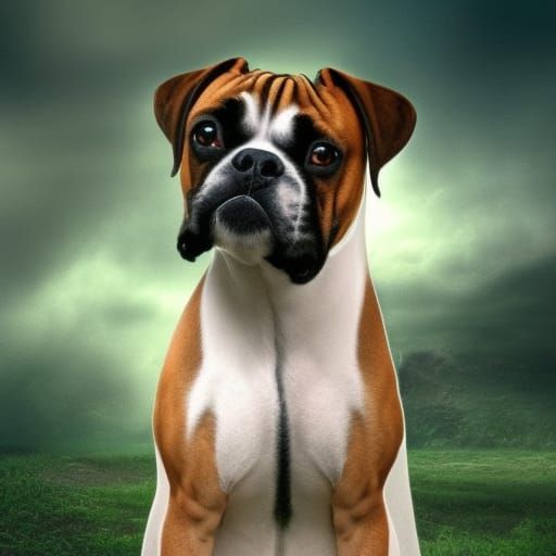 Boxer Dog in Flower Garden: Digital Matte Painting