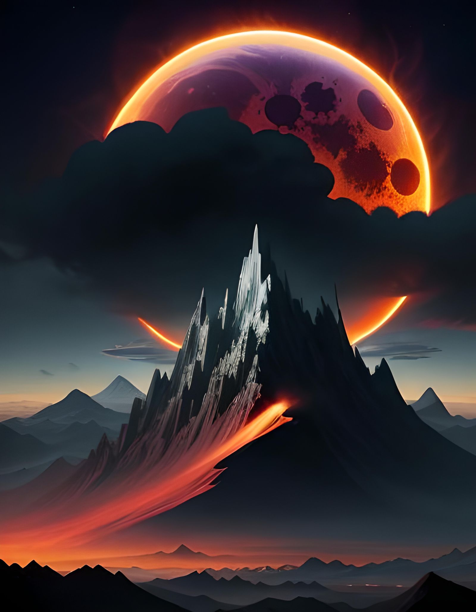 Cubist Solar Flare Eclipse in Detailed Matte Painting