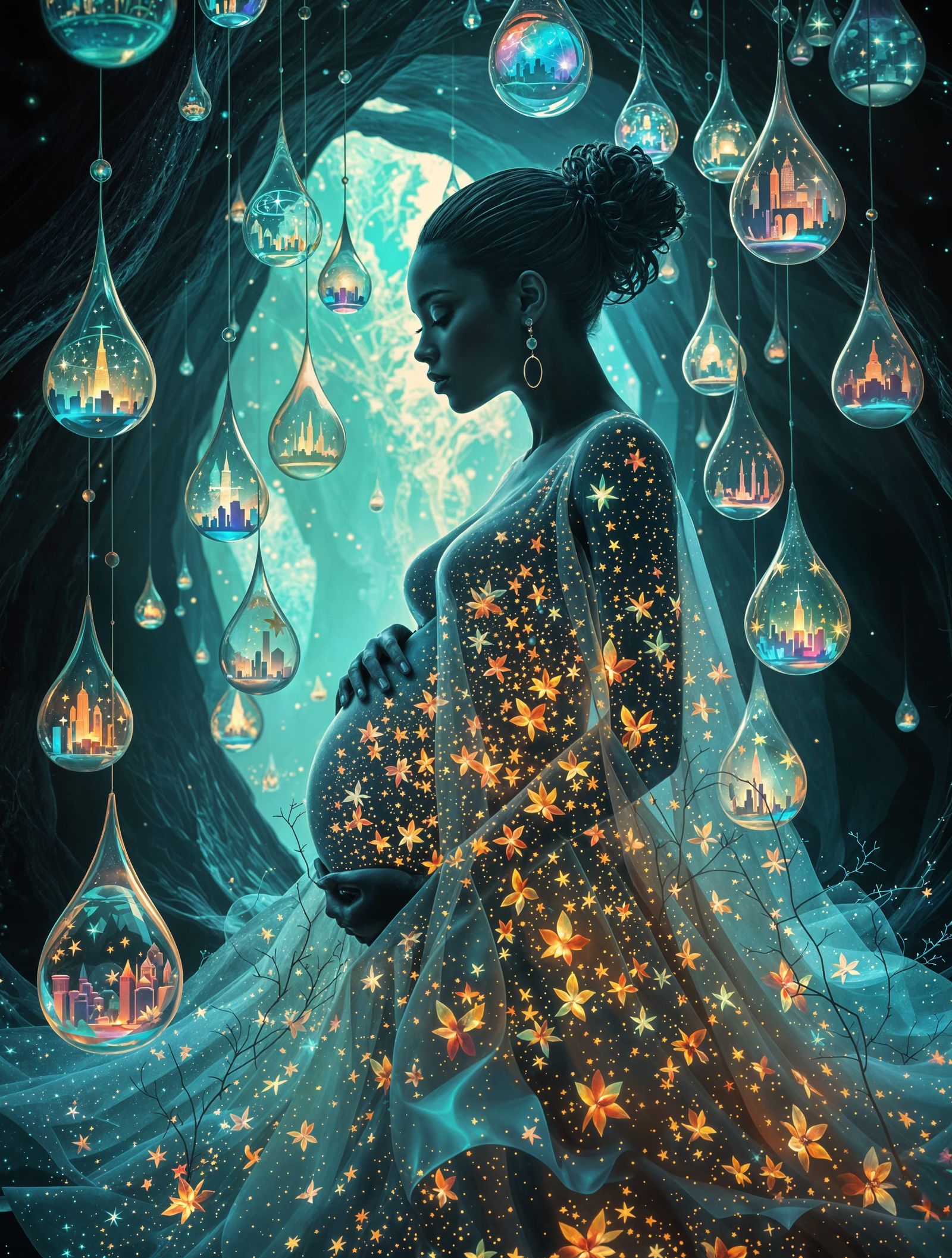 A Pregnant Figure Surrounded by Celestial and Mystical Eleme...