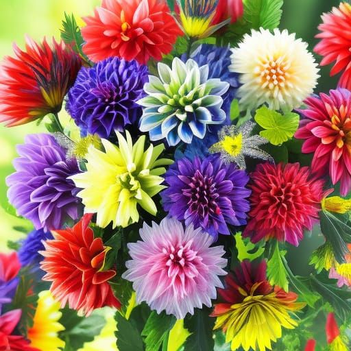 Hyperrealistic Dahlia Bouquet in Splash Art Style