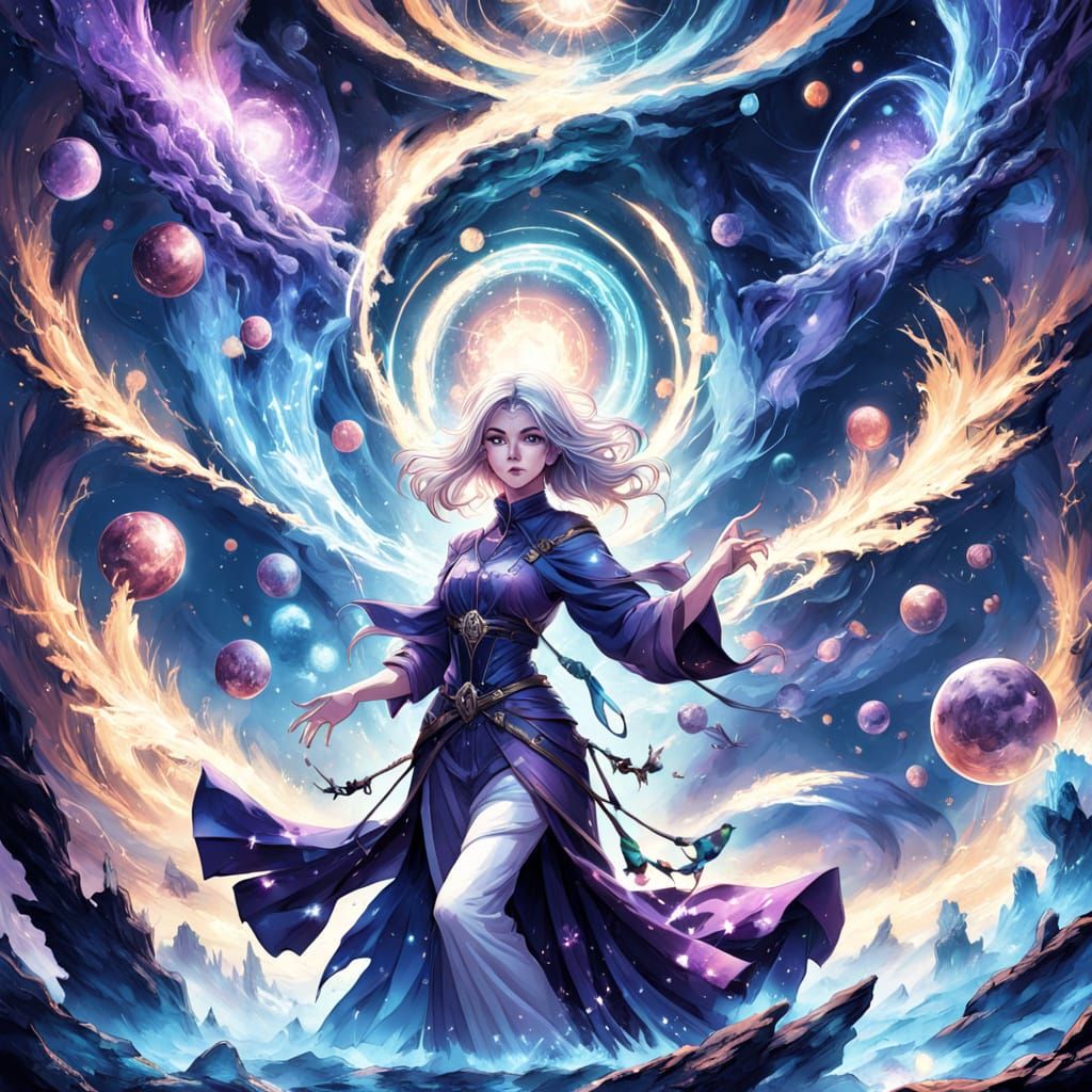 Anime Sorceress Conjures Cosmic Tarot Storm