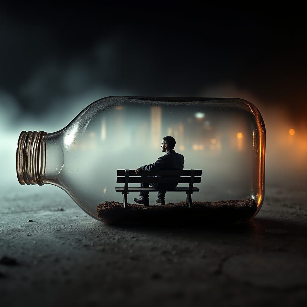 Melancholic Reflections in a Foggy Cityscape