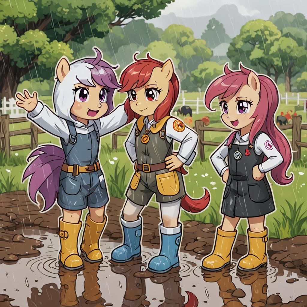 Human Cutie Mark Crusaders on a Rainy Day