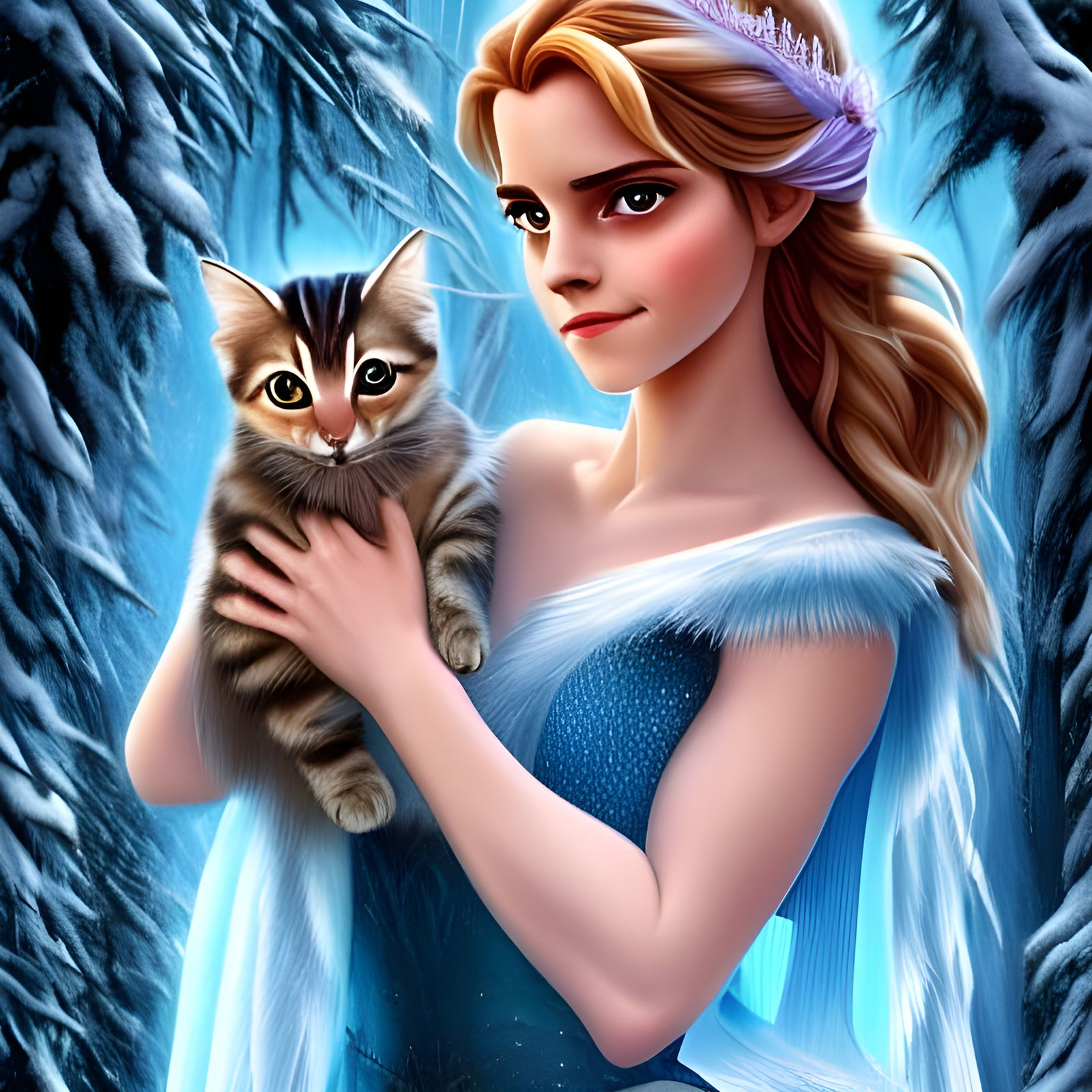 Emma Watson As Elsa Holding A Kitten