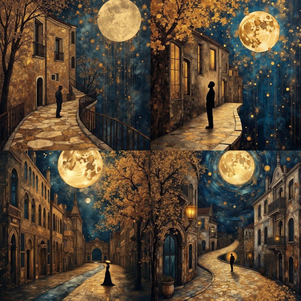 Moonlit Serenade: Art Nouveau Mixed Media Portrait