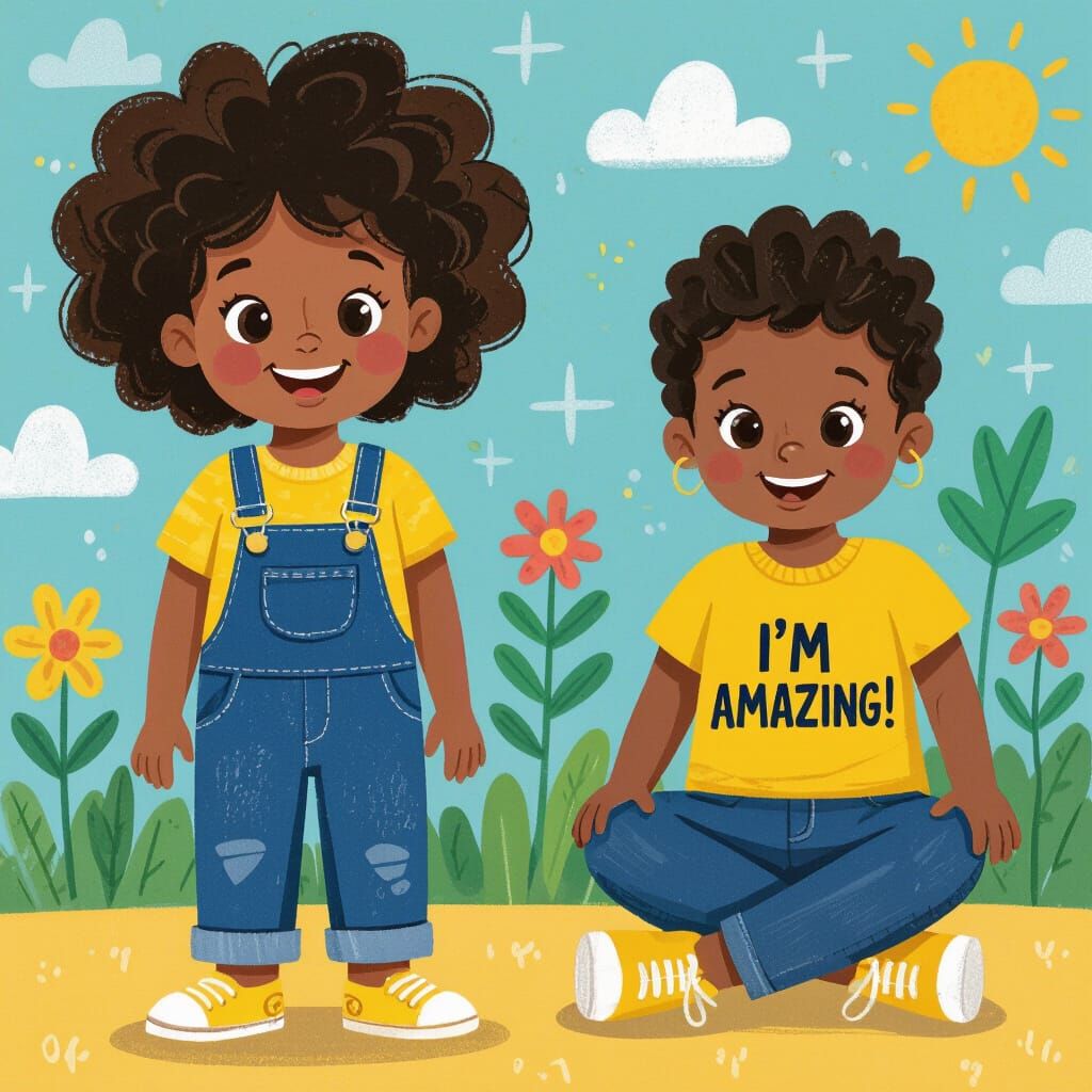 Cartoon Girl with Amazing Shirt, Playful Style