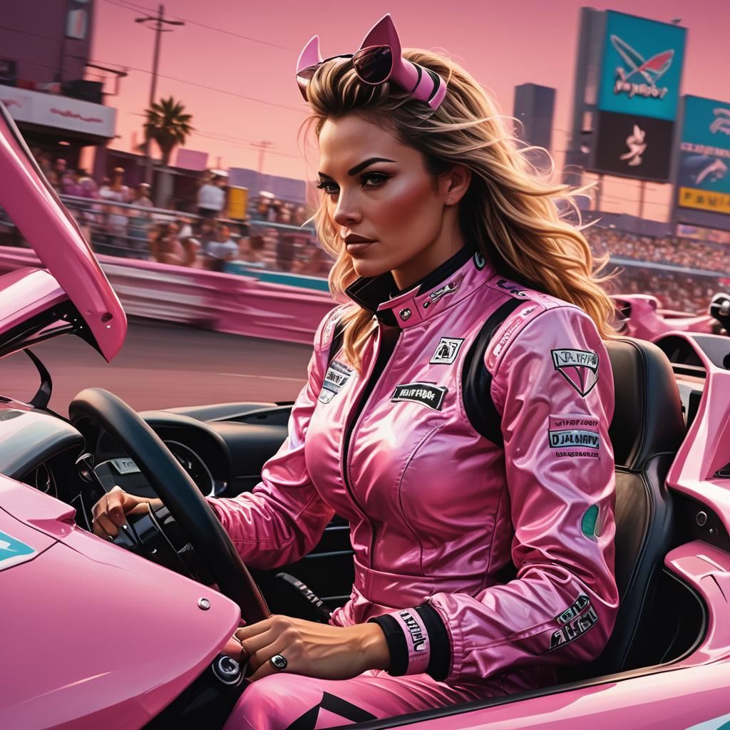 Pink Playboy Racer: Hyperrealistic Concept Art