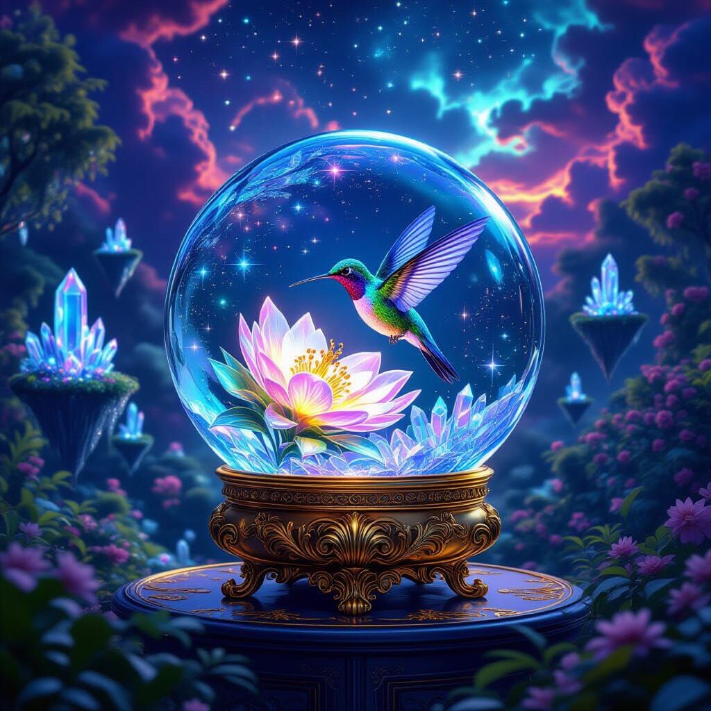 Bioluminescent Hummingbird in Snowglobe, Concept Art