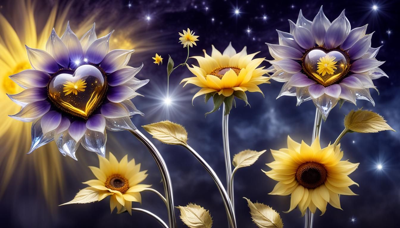 Crystalline Roses and Sunflowers with Nebula Patterns
