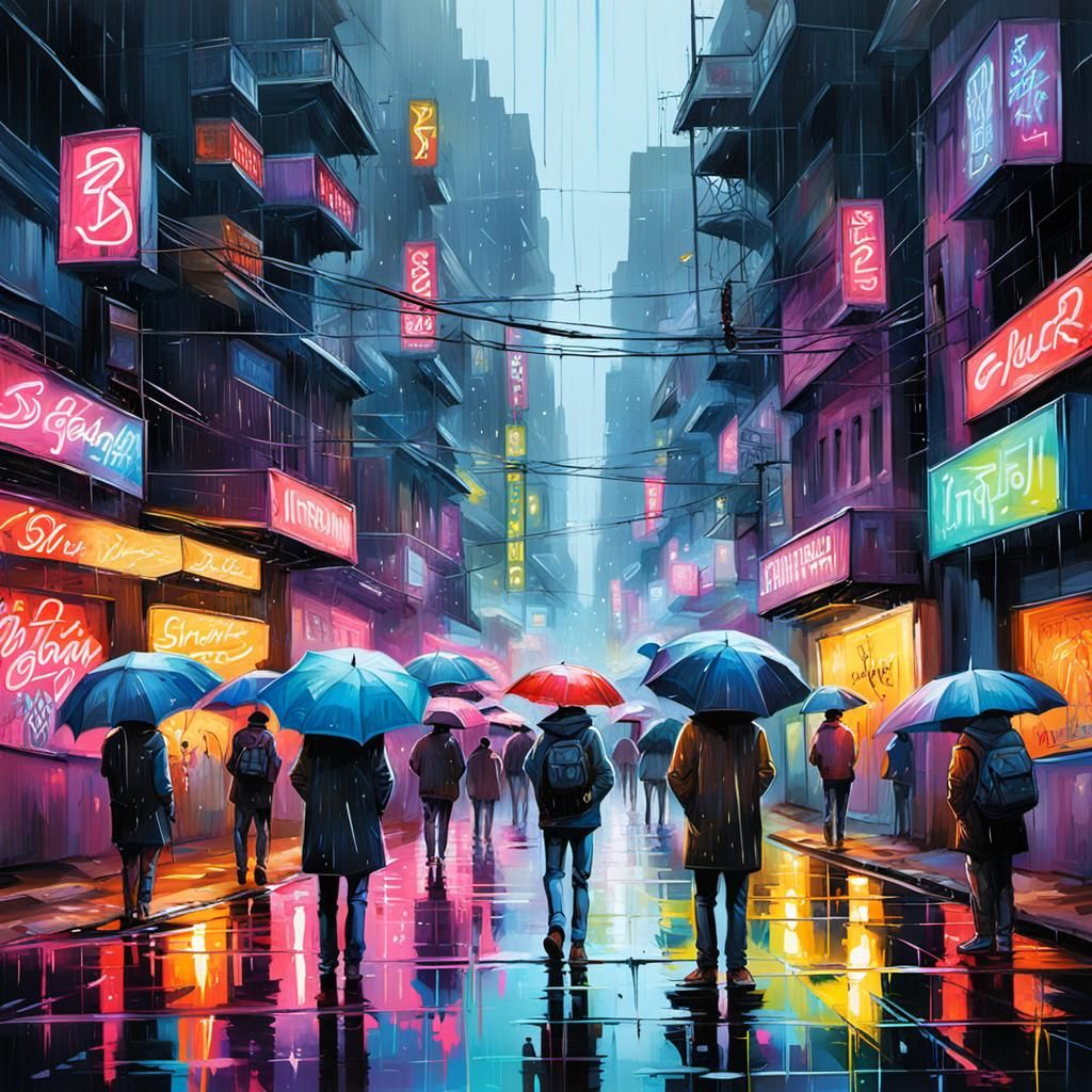 Neon City Street Scene in Graffiti Art Style