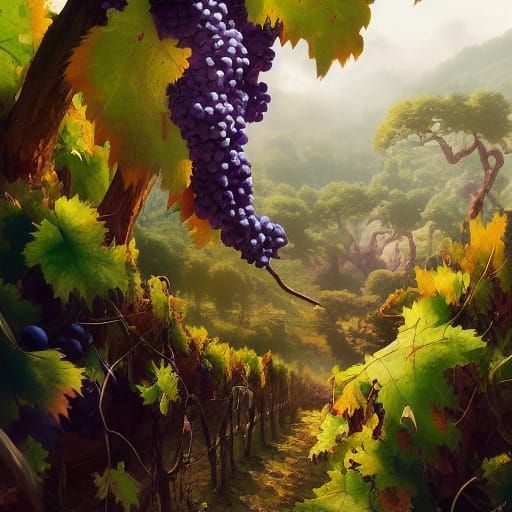 Lush Grape Vineyard in Hyperdetailed Digital Artwork