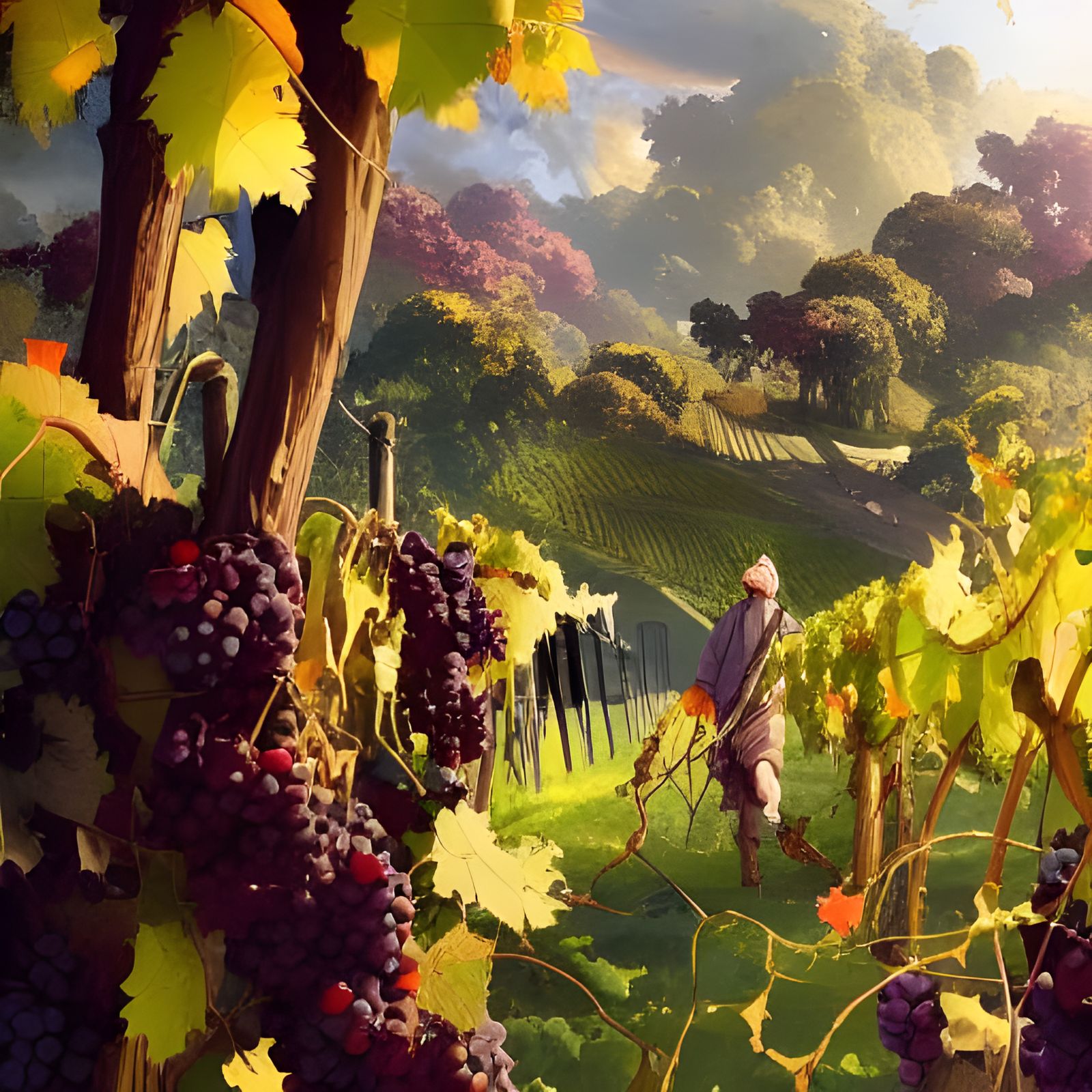 Lush Grape Vineyard in Vibrant Cel-Shaded Style