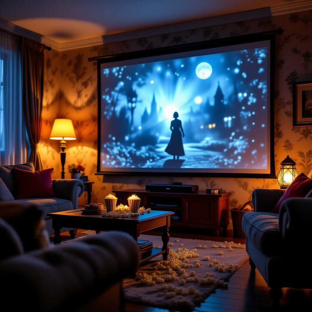 Cozy Living Room Glows With Projector Film