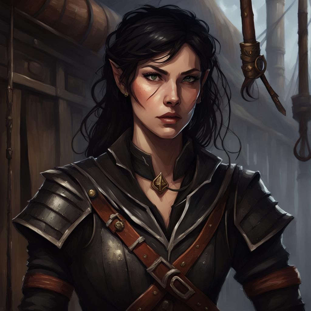 Fierce Half-Elf Sailor in Captain's Cabin