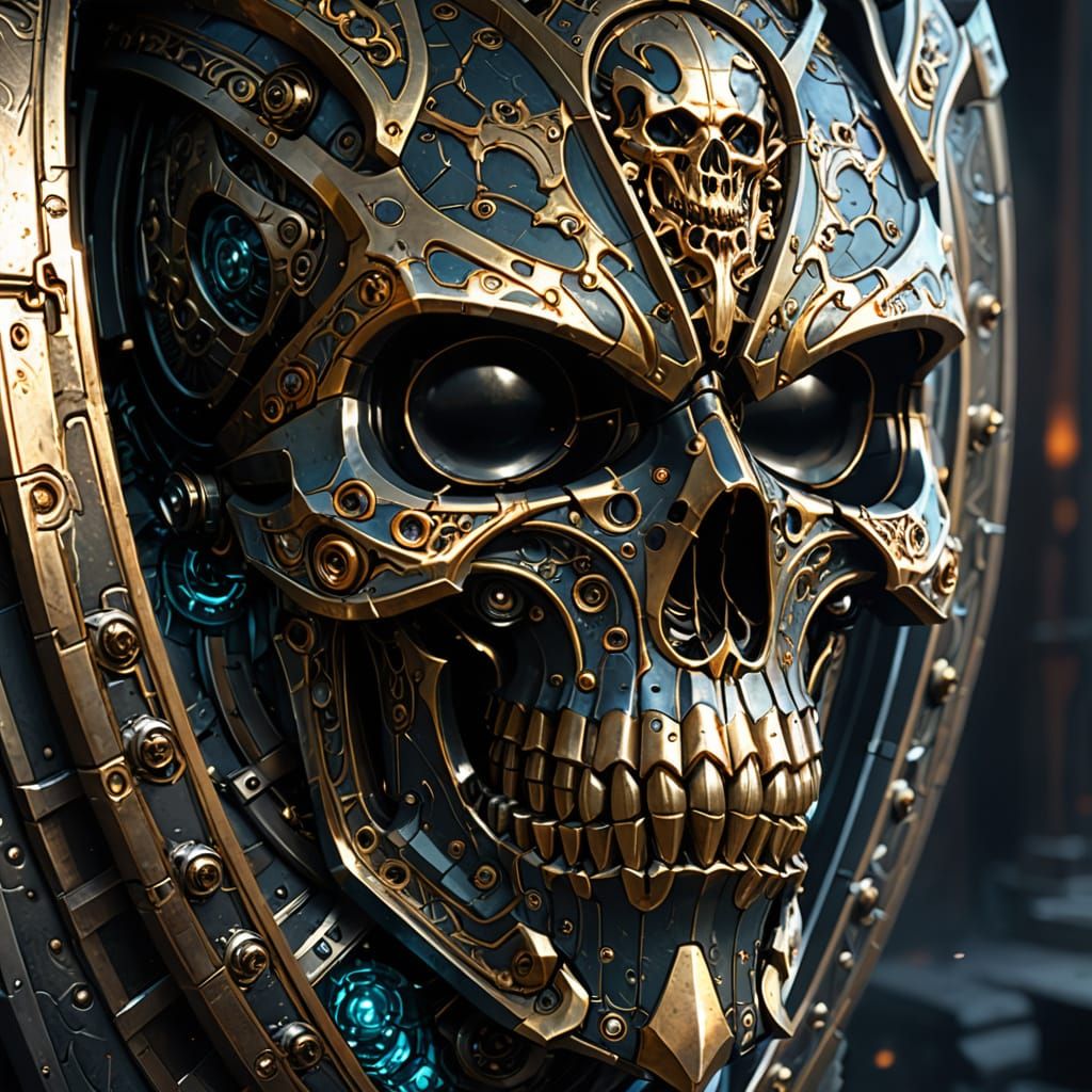 MAGICAL MODERN MECHA Shield with Intricately Detailed Skull ...