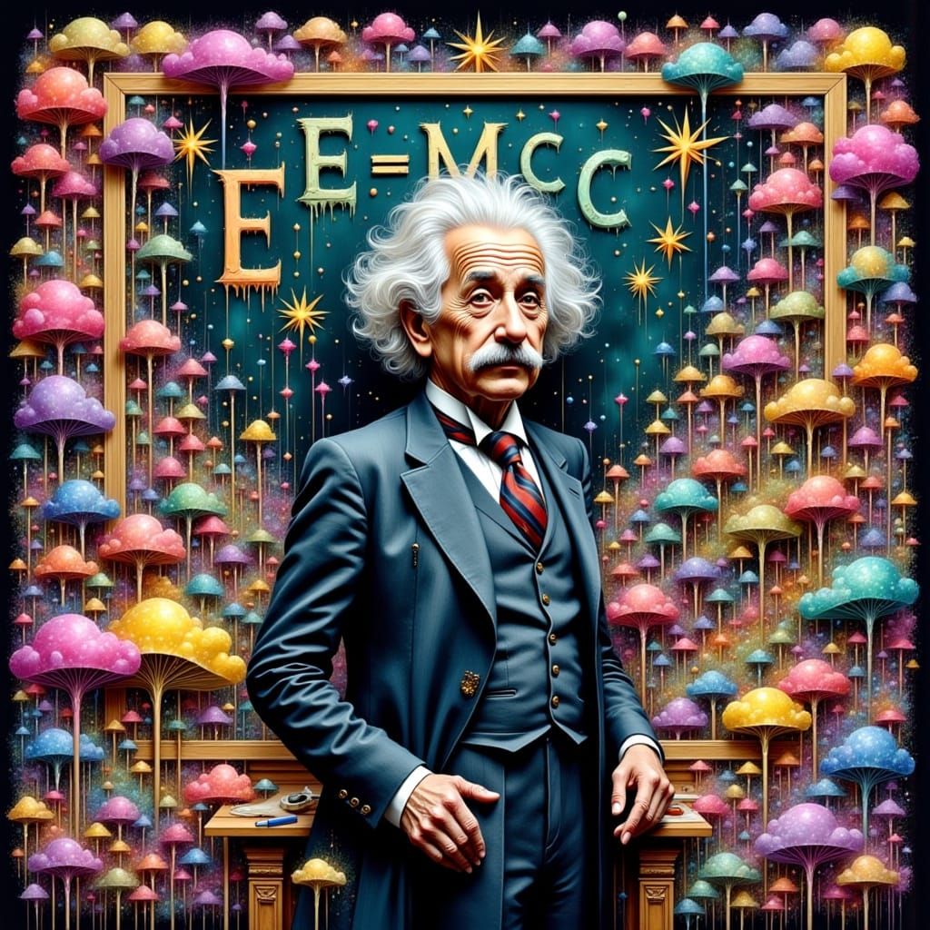 Einstein in Psychedelic Gouache Wonderland