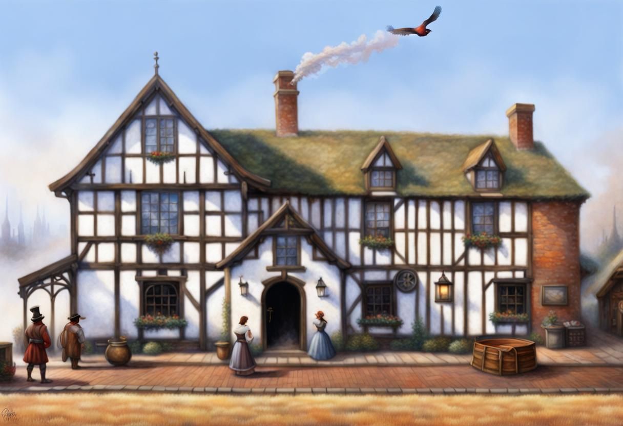Medieval Inn: The Roast Pheasant in Steampunk Style