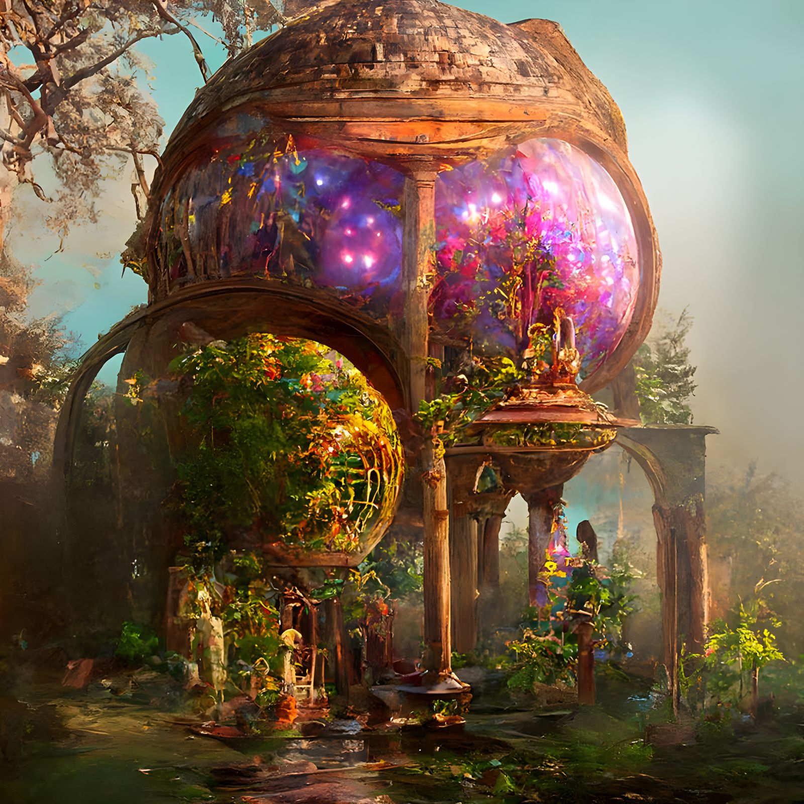 Magical Bohemian Pavilion in Secret Garden, Fantasy Art