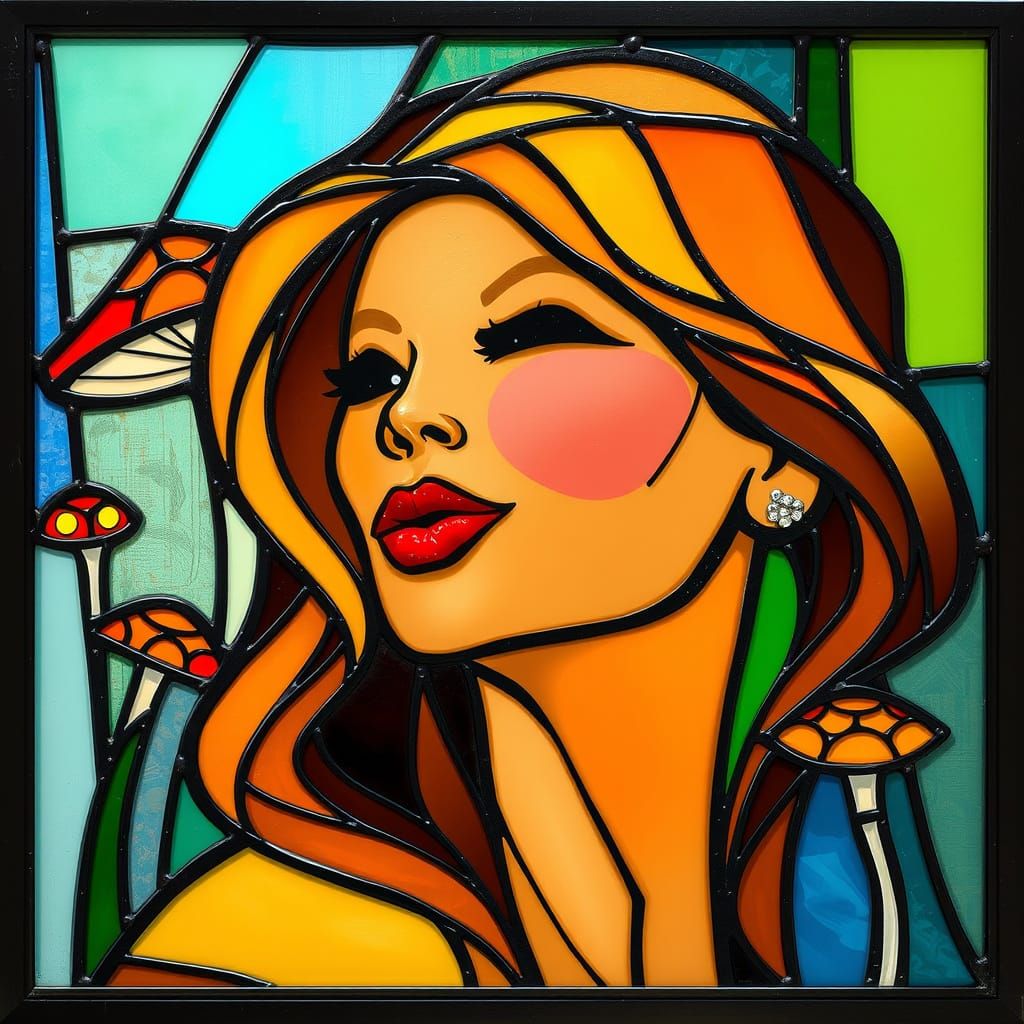 Mariah Carey Stained Glass Panel in Cubist Style