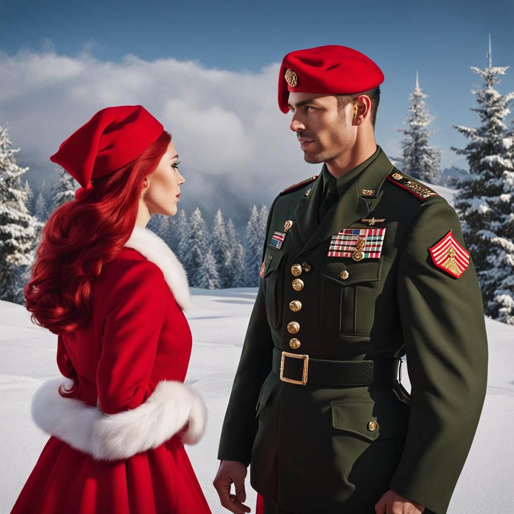 Santa's Daughter in Red Talking to Commander