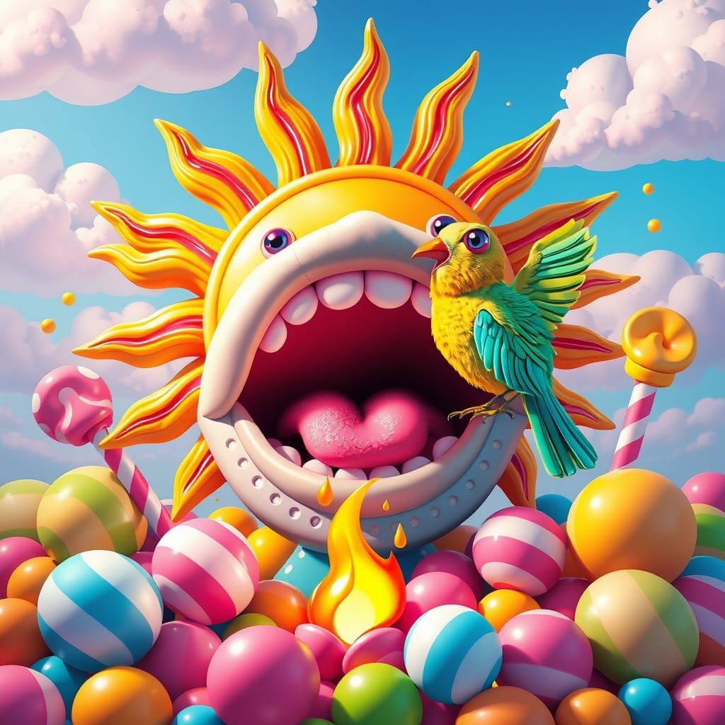 Vibrant Candy Wonderland in Whimsical Postmodern Style