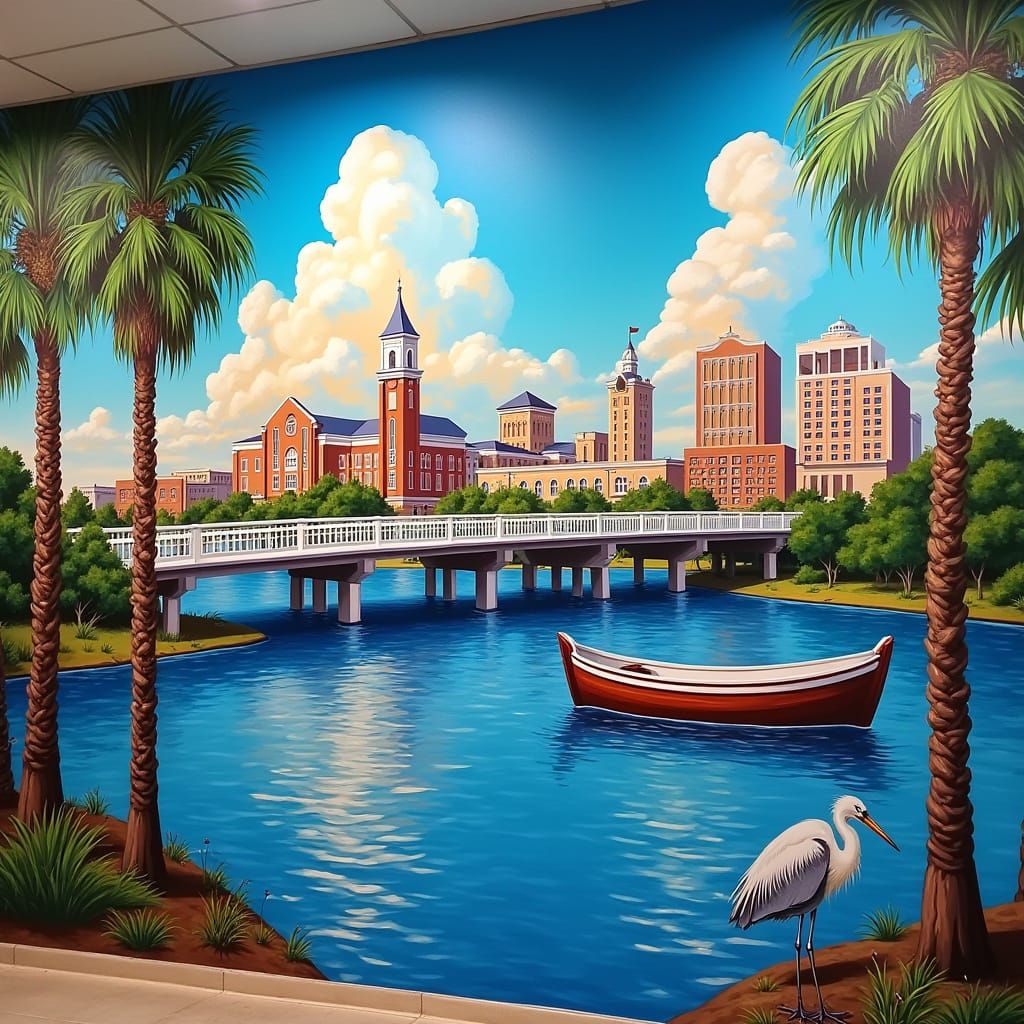 Vibrant Conway SC Mural: Bridge, Courthouse, River Walk
