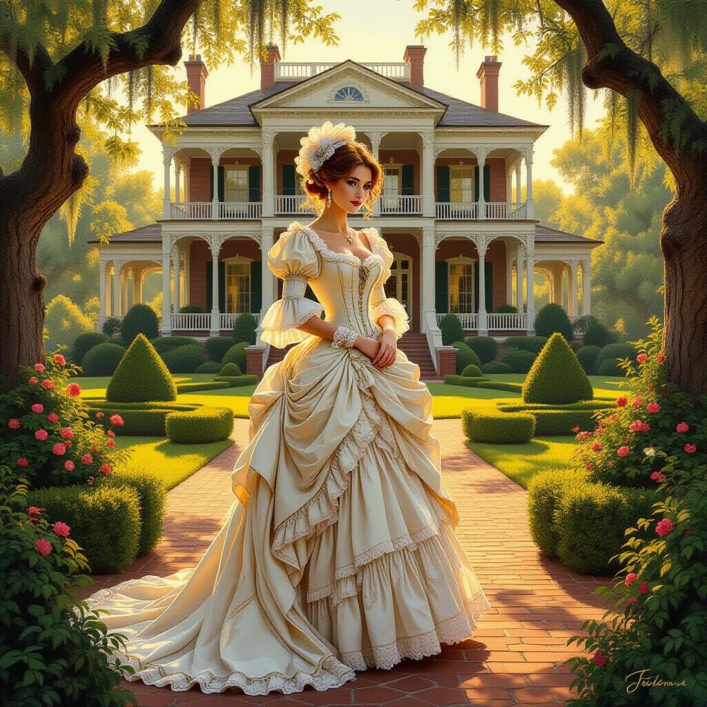 Elegant Southern Belle in Antebellum Estate